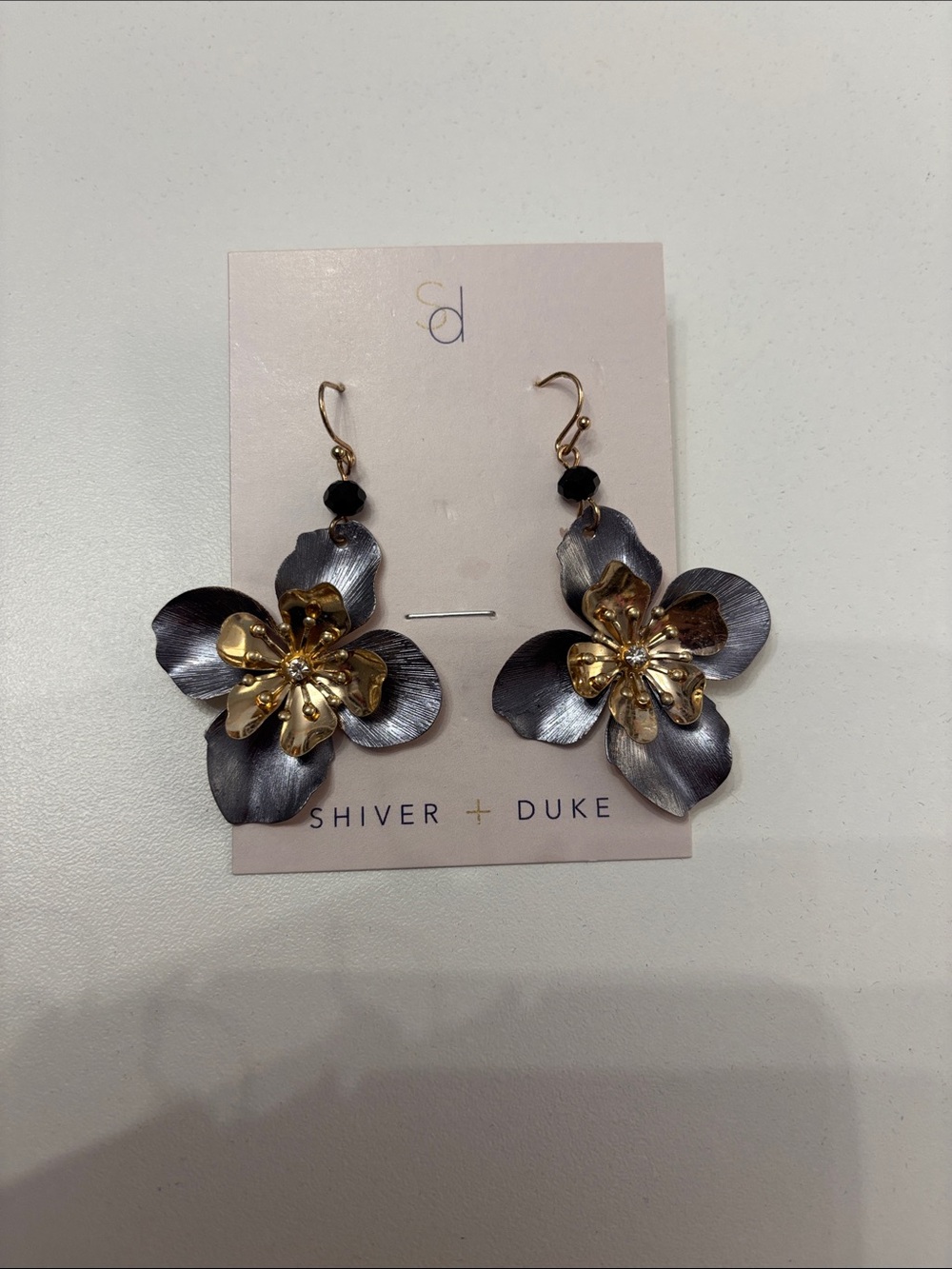 Black and Gold Floral Drop Earrings